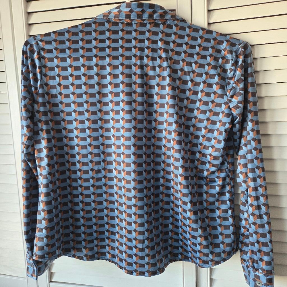 Women's Truth by Republic Button Down Shirt SP Blue Brown Geometric - Picture 4 of 11